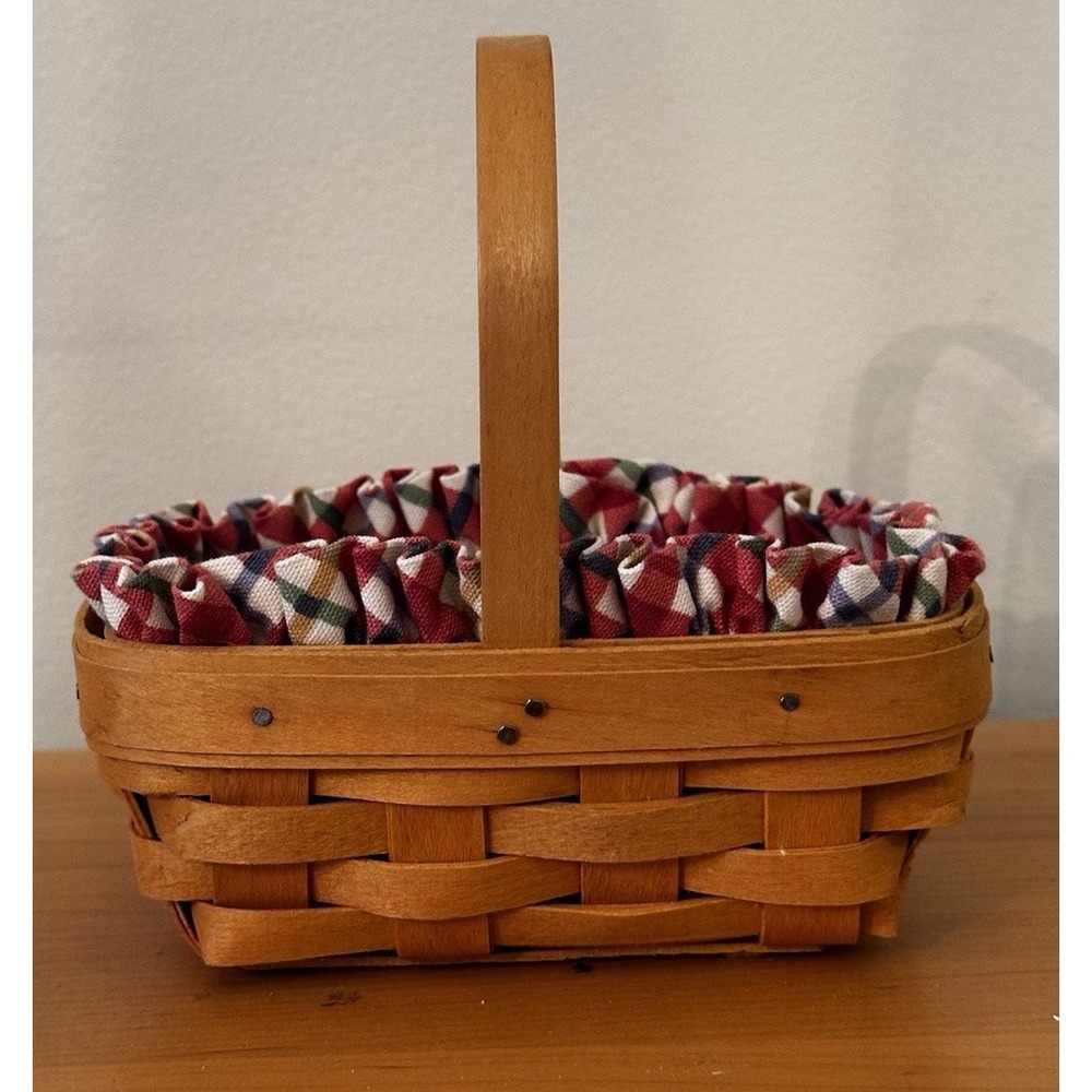 Longaberger 2000 Parsley Booking‎ Basket Plaid Liner Protector Handwoven 6x4x3